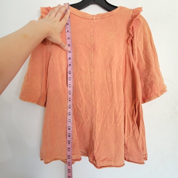 Anthropologie Eri + Ali Flutter Short Sleeve Tie Dye Orange Blouse Top Size Sm - Picture 8 of 11